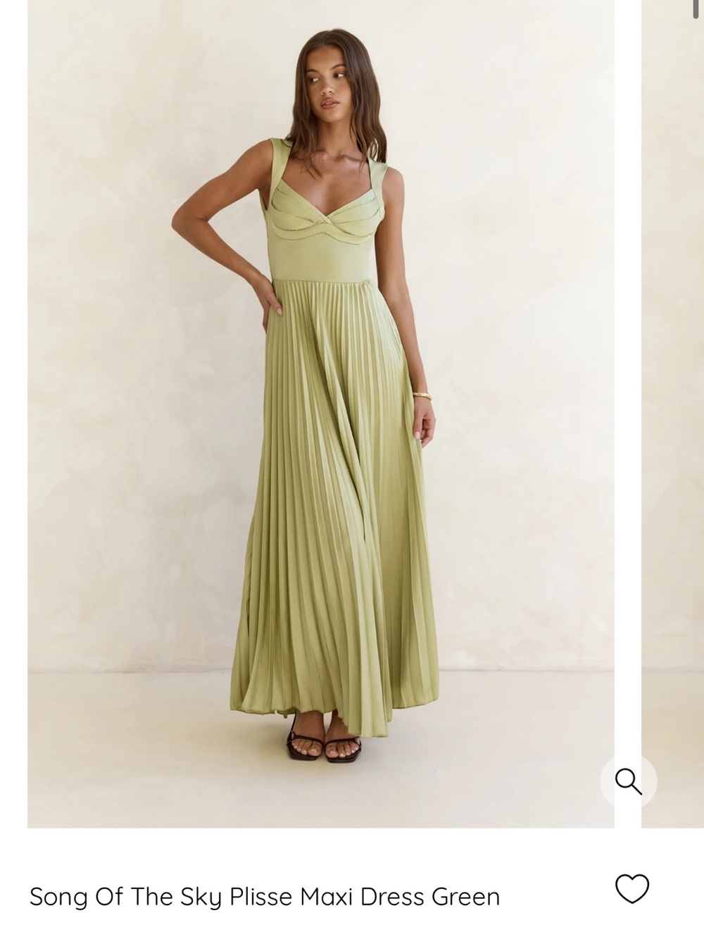 Fortunate One Green Pleated Maxi Dress